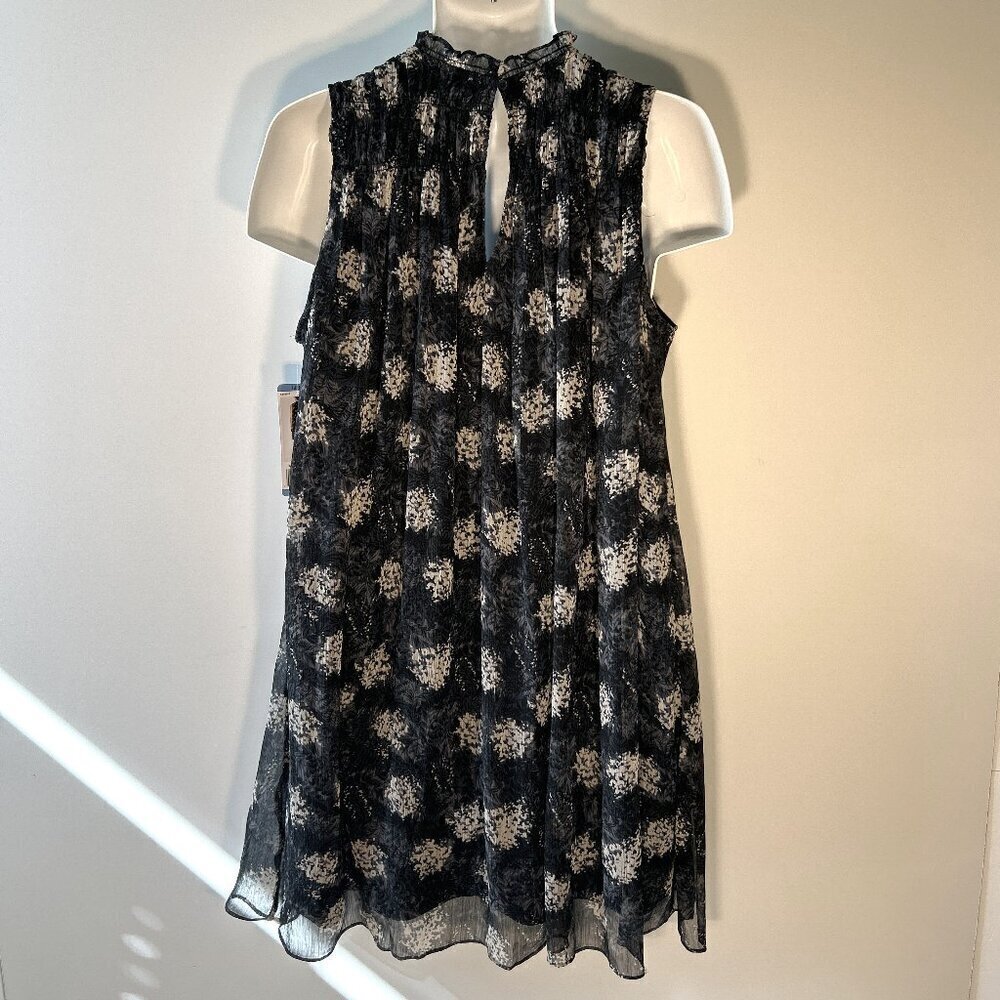 Joie SZL NWT Silky Navy Baltic Print smocked dress Dressy Office Boho Romantic - Picture 8 of 13